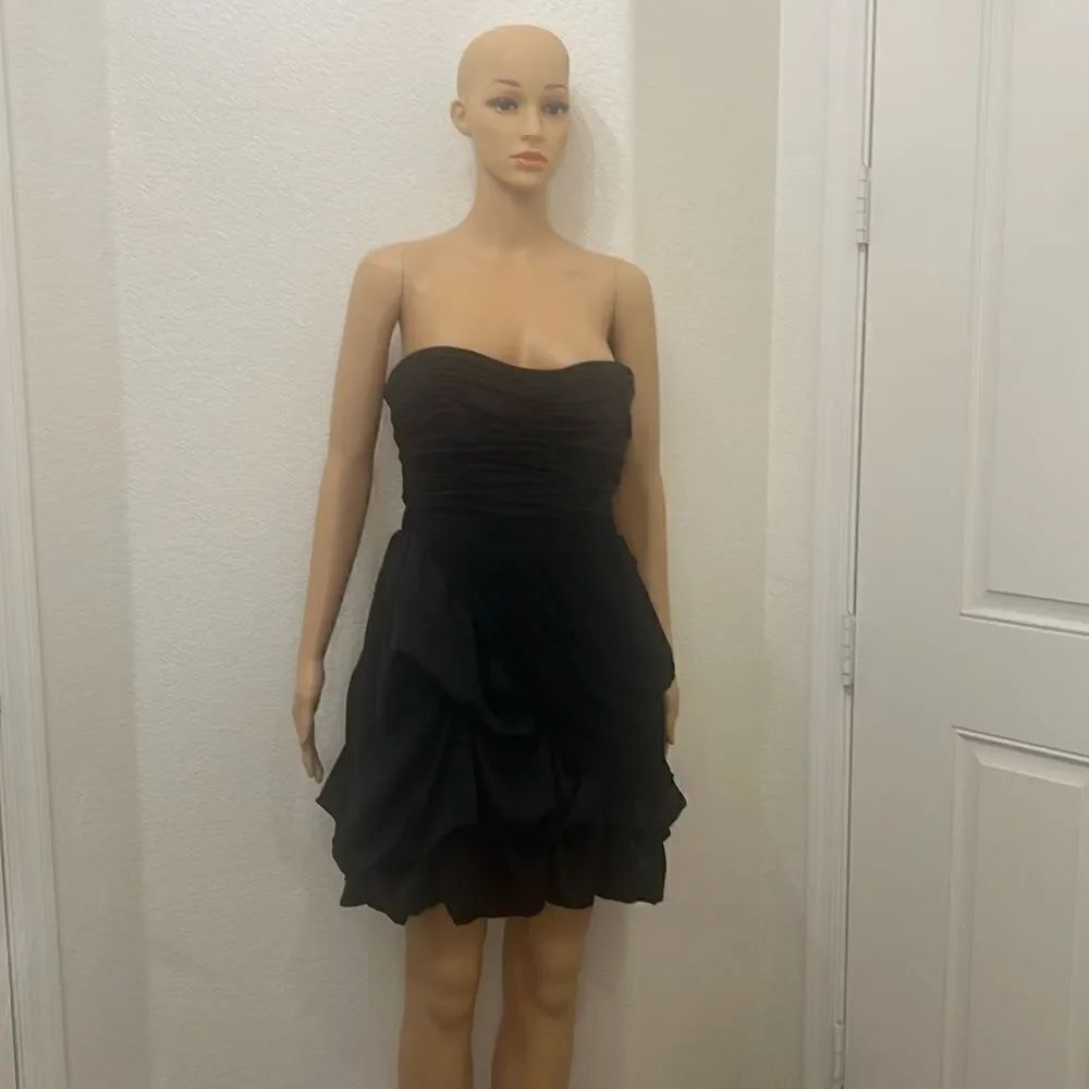 Bebe Black Dress Size Medium Zipper Back Ruffled Baloon Draped Skirt